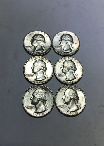 Washington Silver Quarters Lot of 6/ has 3 1964D and 3 1964P with free shipping