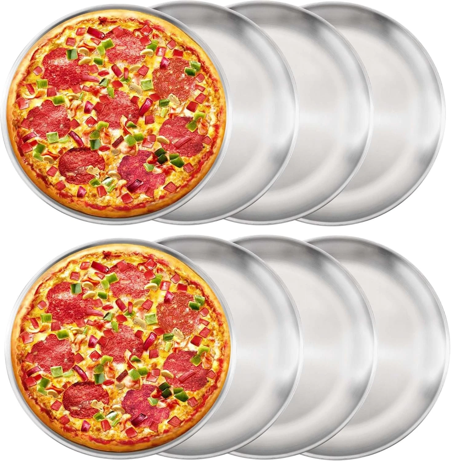 8 Pieces Pizza Pan 12 inch Stainless Steel Pizza Pan Oven Round Baking Pizza