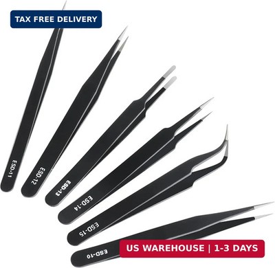 6 Pcs Precision Tweezers Set, Premium Anti-Static Stainless Steel Tweezer, ESD C