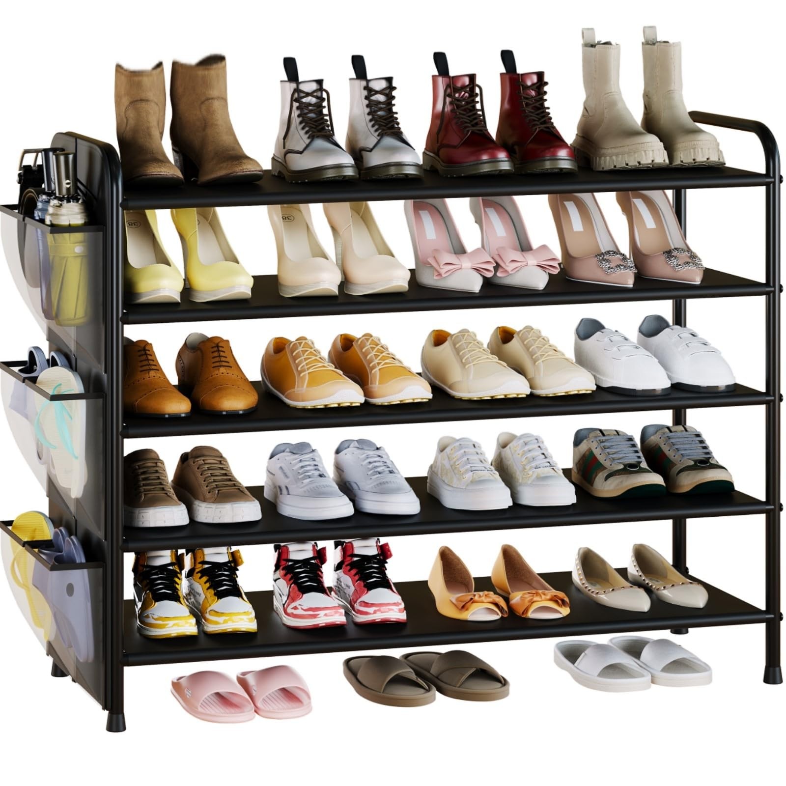 5-Tier Metal Shoe Rack Holds 20-25 Pairs, Space-Saving Closet Organizer