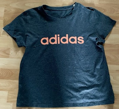 Adidas Damen T-Shirt Essentials Linear Slim Fit Grau / Corail   Größe M  