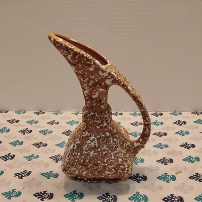 Mid Century  Art Pottery Vessel Rocky White Texture Sand Color 7'' 1950s