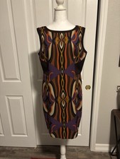Tahari Women's Sleeveless Multicolor Geo Sheath Dress, Size 14