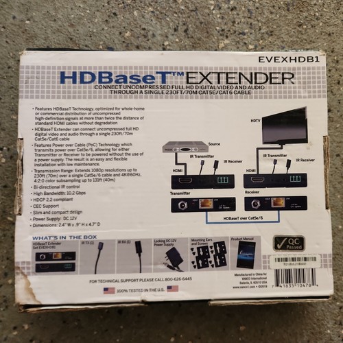 NEW Vanco EVEXHDB1 HD-BaseT Extender Send 4K UHD Audio/Video over CAT5E/CAT6 - Afbeelding 2 van 3