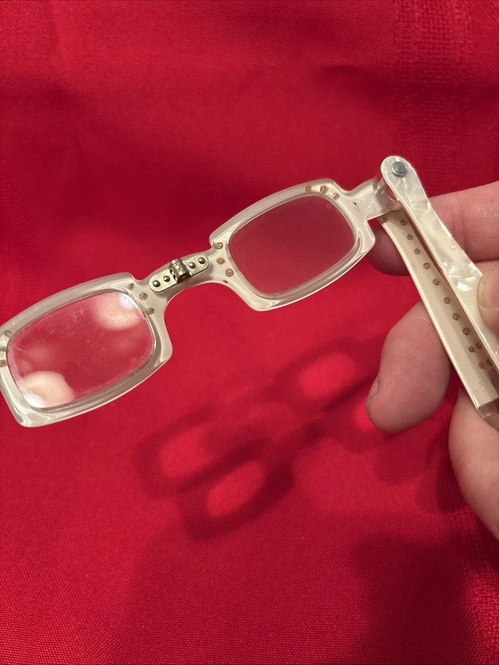 Gafas de ópera Lorgnette vintage plegables lucite iridiscente estrás perla Foto 2 de 4