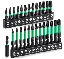 27PCS S2 Steel Impact Torx Bit Set (T7-T40), 1"&2" Security Magnetic
