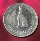1967 Canadian Canada 50c Half Dollar Coin 80% Silver Howling Wolf ASW .30