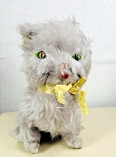 Vintage Rushton Company Plush Cat 1960s Atlanta Green Eyes Ribbon