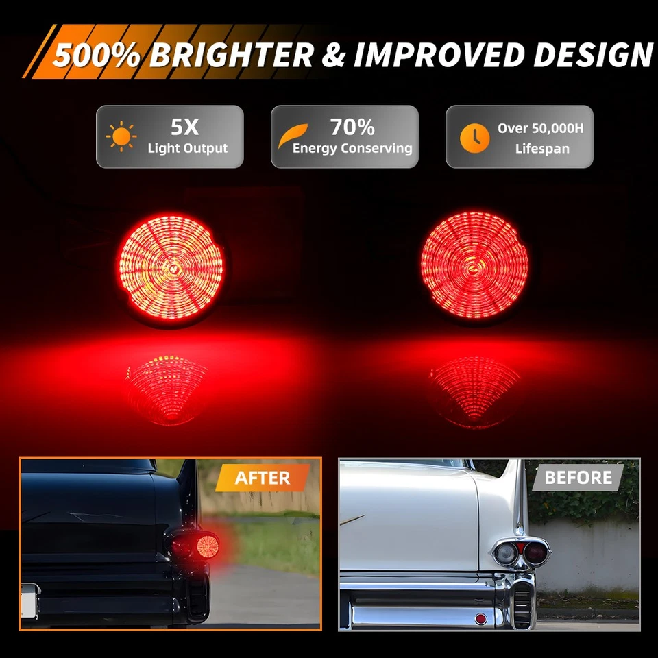 2 lentes de luz trasera LED roja humo para Cadillac DeVille 1958 y chasis comercial Foto 2 de 4