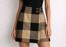VTG Dark Academia Wrap Waist Skirt Casual Corner Women 10 Tan/Black Check Mod