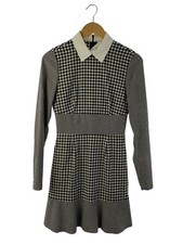 RED VALENTINO Long Sleeve One Piece 38 Polyester WHT Check Houndstooth