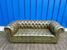 VINTAGE CHESTERFIELD SOFA COUCH ORIGINAL ENGLISCH OLIV GRÜN LEDER