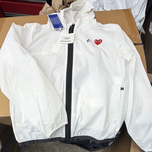 K.WAY x COMME des GARCONS PLAY White Hooded Full Zip Windbreaker Jacket S