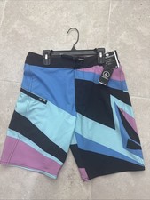 Volcom Boy's 29" SZ 18 RANSACKED GEOMETRIC Mod Tech Board Shorts BLACK / BLUE