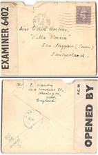 Accrington to Lancs to Switzerland, censored, 1942