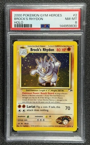 2000 Pokemon Gym Heroes #2 BROCK'S RHYDON HOLO 2/132 Rare Card PSA 8