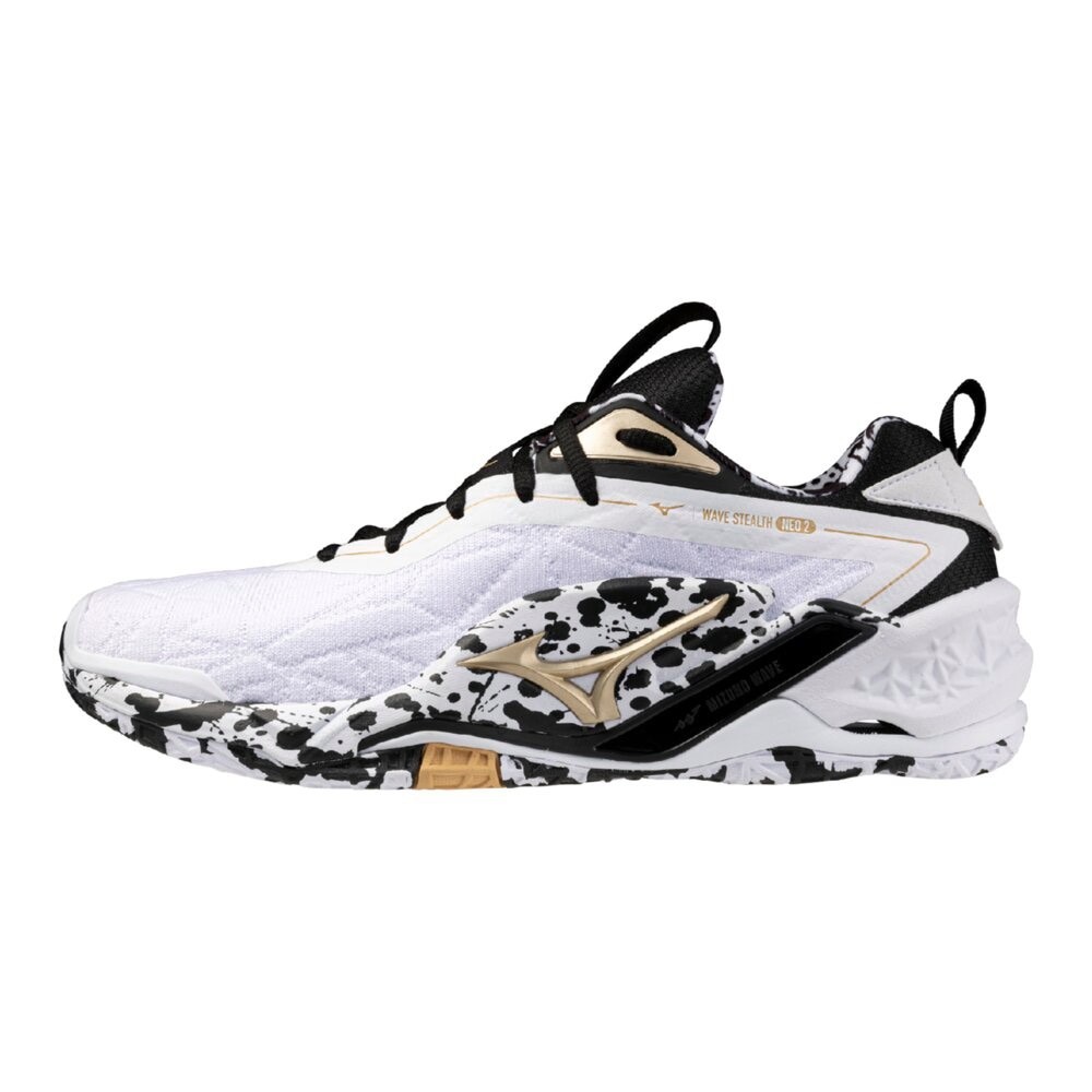 Zapatos de balonmano MIZUNO Wave Stealth NEO2 X1GA2400 41 oro blanco negro ancho 2E