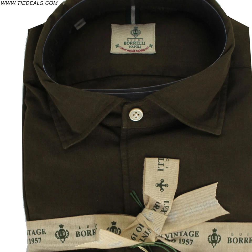 100%全新LUIGI BORRELLI衬衫棕色亚麻棉运动衬衫正品250890 — 第 4/4 张图片
