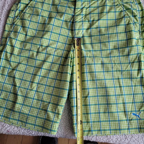 PUMA GOLF TECH men's 34. plaid 565519 shorts FLAT FRONT. GREEN BLUE WHITE. New - Picture 9 of 13