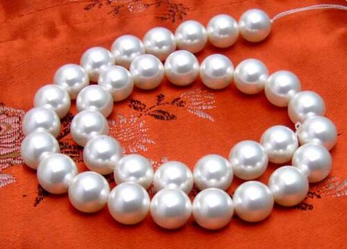 12mm Round White Sea Shell Pearl Loose Beads for Jewelry Making DIY Strands 15" - Picture 1 of 4