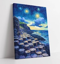 NIGHT SKY AT GIANT'S CAUSEWAY IN IRELAND FRAMED CANVAS WALL ART PICTURE PRINT