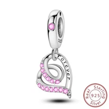 MULA Real 925 Sterling Silver DIY Charm Pink CZ Forever Love For Women Bracelet