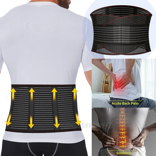 Back Support Brace Lower Back Pain with 4 Stays Belt Relief Breathable Air Mesh - Picture 1 of 28