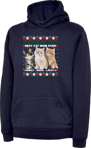 Feliz Navidad Gatos Sudadera con Capucha Personalizada, Fea Navidad Sudadera con Capucha - Imagen 5 de 11