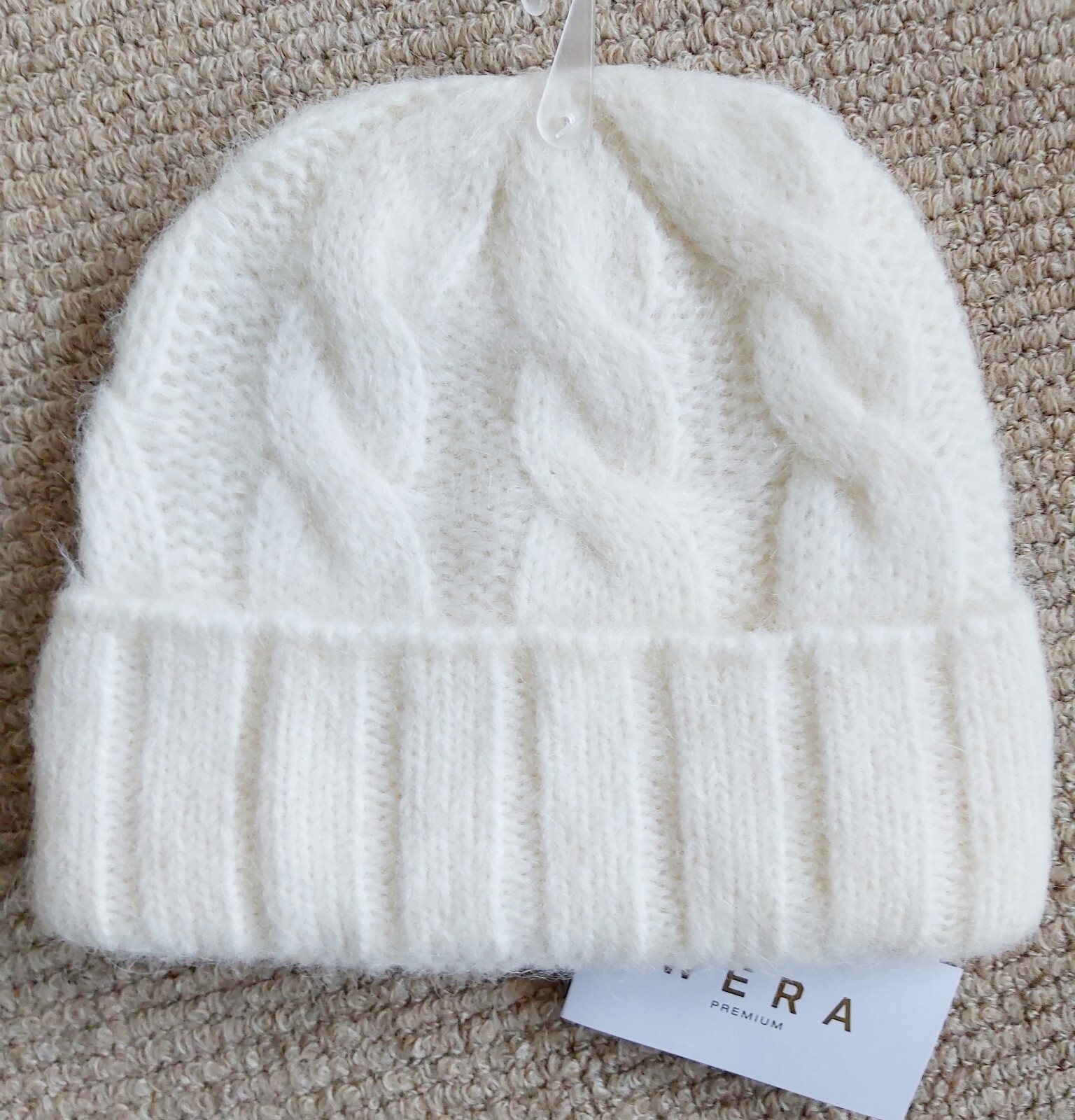 WERA of Sweden Wool Alpaca Premium Light Cream CABLE BEANIE Hat Toque Womens