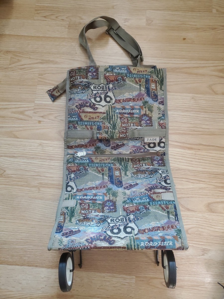 Vintage Route 66 Tapestry Shopping Cart Bag With Wheels Granny