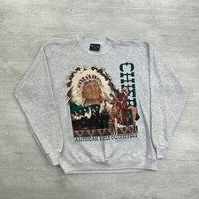 Vintage 90s American Eagle Native American Sweatshirt Size Medium Gray Nature
