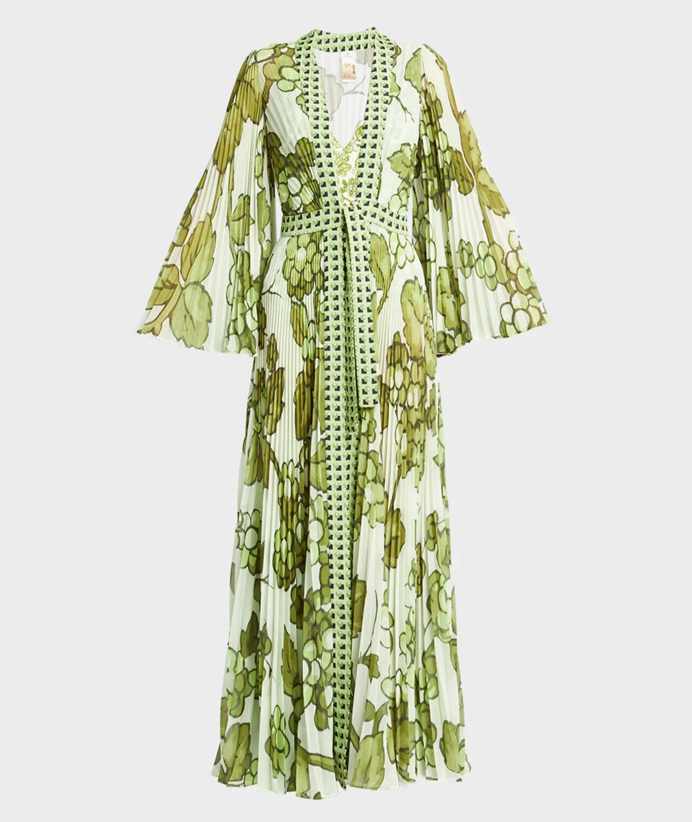 green and white maxi dress with sleeves Green Floral Wrap Maxi Dress: Rayon Bohemian Dress With Pockets