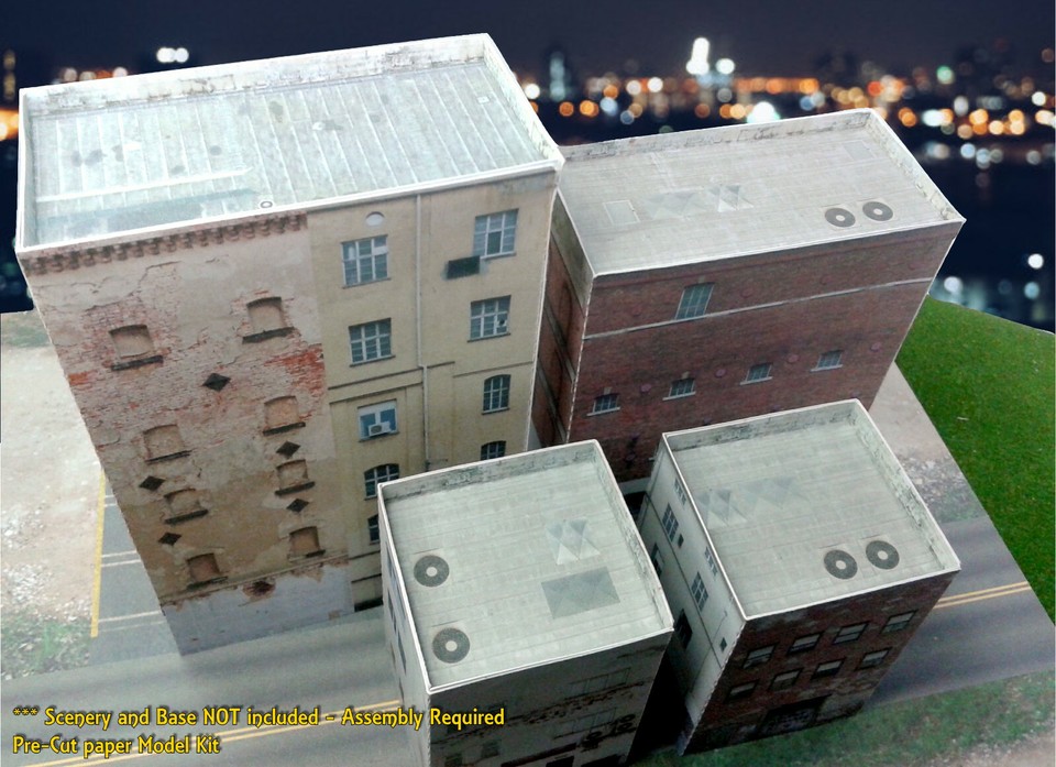 N Scale Buildings - Downtown apartments with shops Cardstock kit set ...