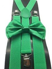 Bright Green Bow Tie  Suspender Set Tuxedo Wedding Formal Men's Accessories New