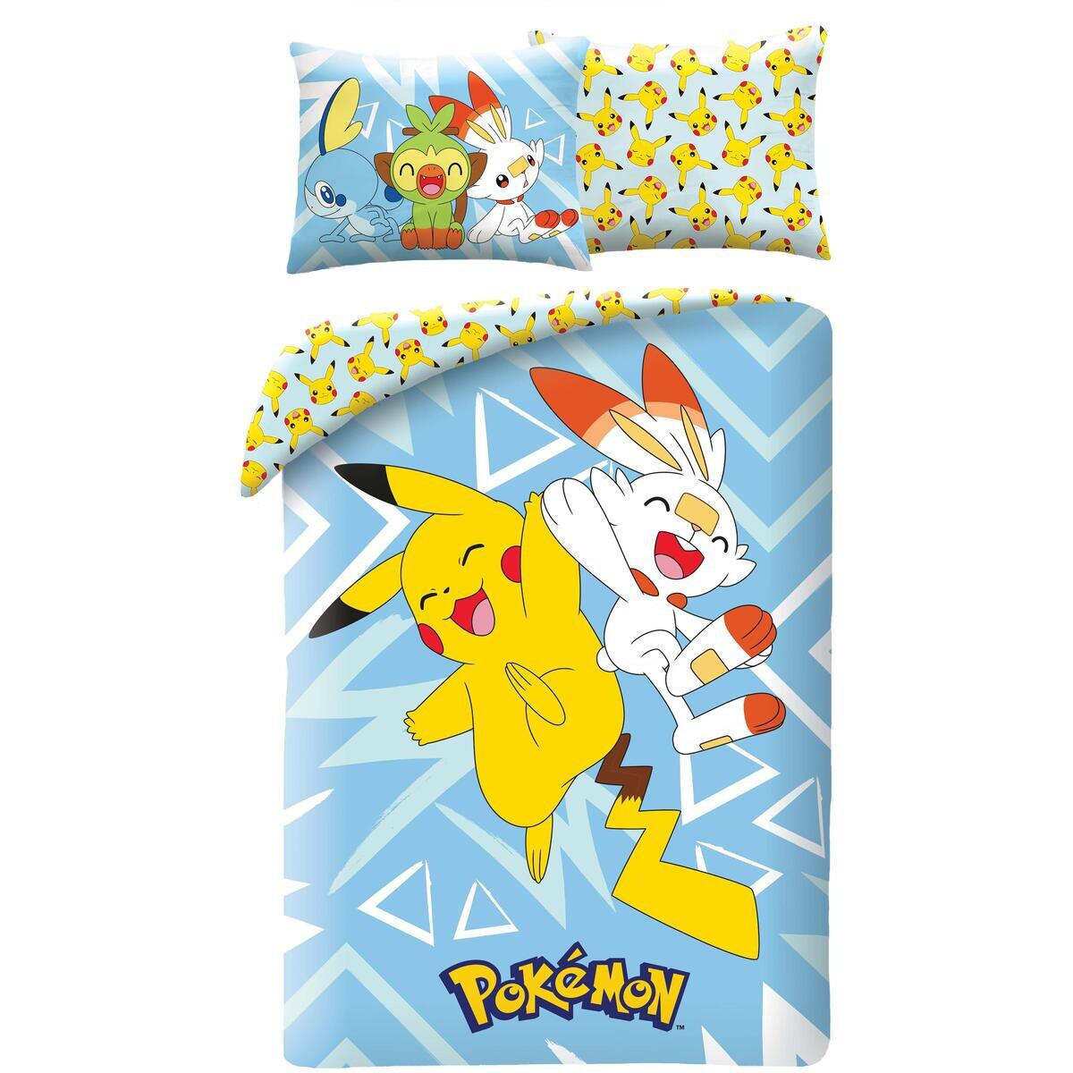 Set Letto POKEMON Pikachu e Scorbunny COPRIPIUMINO Poliestere 140x200