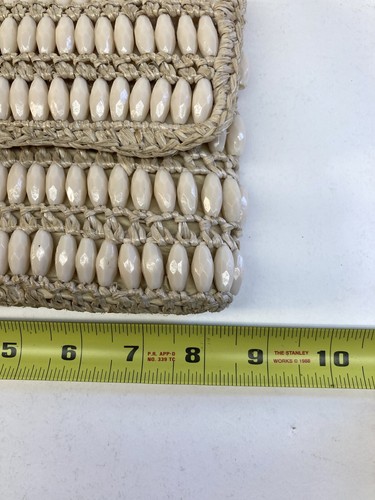 Dayne Taylor Handbag Plastic Woven White Ivory Beads 8 1/2 X 5” - Picture 2 of 8