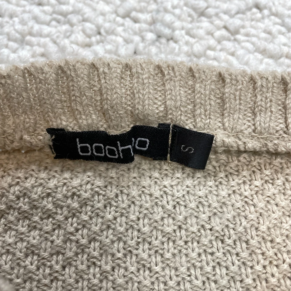Boohoo Sweater Top Womens Small Oatmeal Beige Slit Sides Pullover Acrylic Solid - Image 3 of 4