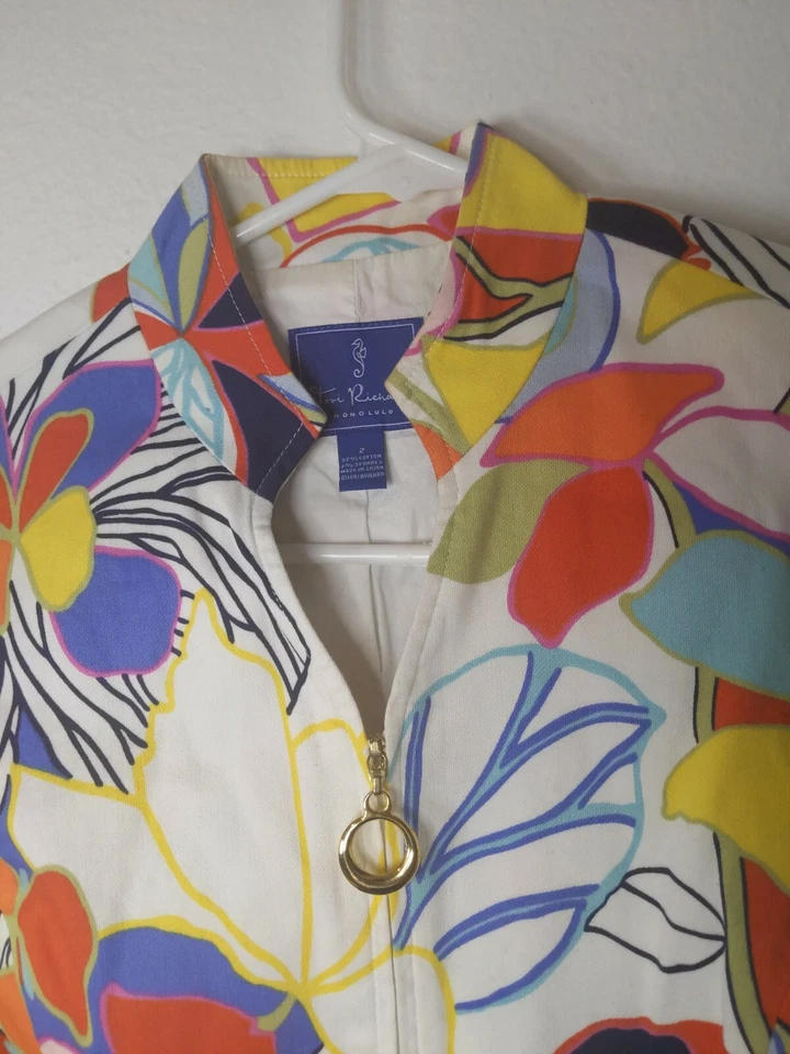 Chaqueta Ligera Tori Richard Honolulu Estampado Floral Cremallera - Talla 2 Foto 3 de 4