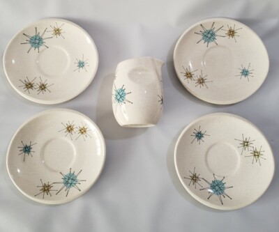 Franciscan Atomic Starburst Cup Saucers (No Cups) And Creamer