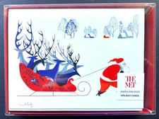 BOX OF 15 Eyvind Earle Christmas Card Santa Pulling Reindeer Metropolitan Museum