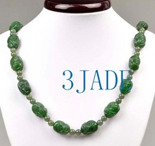 Collier perles 24" sculptées à la main vert néphrite jade 18 Arhat Bouddha 18mm, cool !