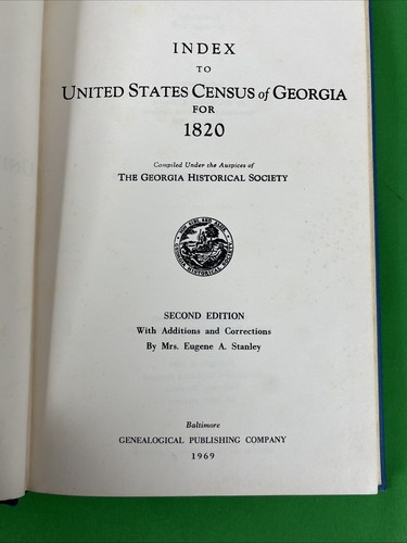 Index to the United States Census of Georgia for 1820 HB Book, printed 1969 - Picture 6 of 13