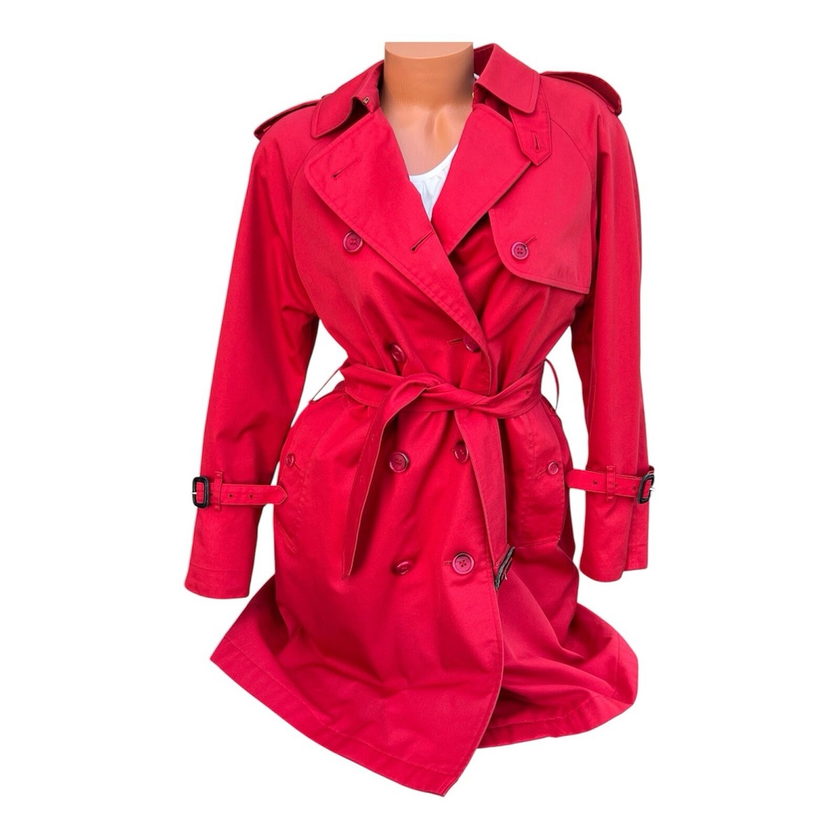 Vtg 80's Burberrys Harrods Belted Short Button Front Trench Coat EUC sz  Petite