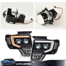 Fit For 2009-2014 Ford F150 Dual LED Projector Clear Black Headlights Left+Right