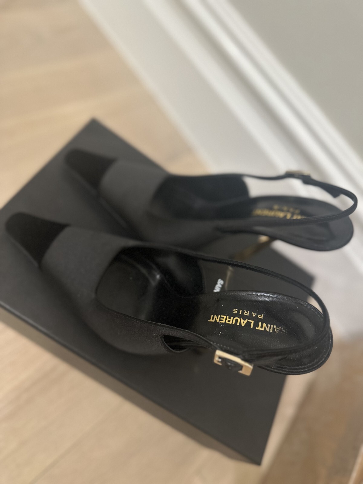 YSL Saint Laurent INES décolleté slingback raso crepe velluto nero 38 8 7 5 $1.050