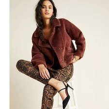 New Anthropologie Sherpa Swan Coat by FRNCH $198 Brown X-SMALL Ultra Soft