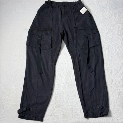 Free People Size M Hazel Pull On Drop Waist Jeans Smock Waist Black NWT $158