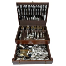 Reed and Barton Stainless Steel 18/10 Flatware 116 Pieces Mix with Box Used Good