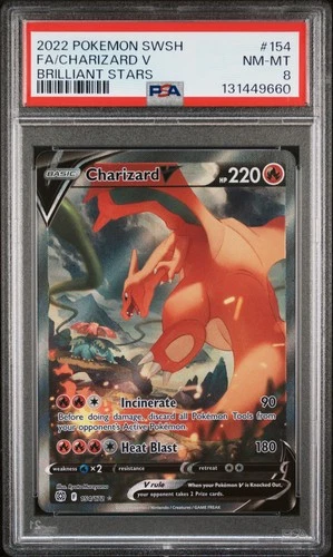 2022 POKEMON SWORD & SHIELD BRILLIANT STARS #154 FULL ART/CHARIZARD V PSA 8
