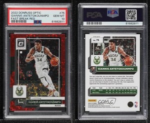 2022 Donruss Optic Fast Break Red Prizm /75 Giannis Antetokounmpo PSA 10 GEM MT